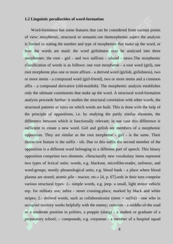 WORD FORMATION MODELS OF MODERN ENGLISH. 8