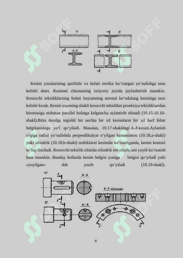 Kesim va qirqim o’rtasidagi farq va chizma bajarishda ularning qo’llanilishini tushuntirish metodikasi 8