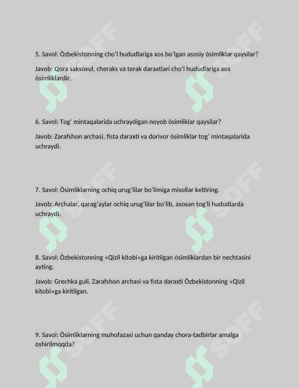 Mavzu: Òsimliklarning asosiy bo‘limlari va Òzbekistonning Òsimlik qoplami 2