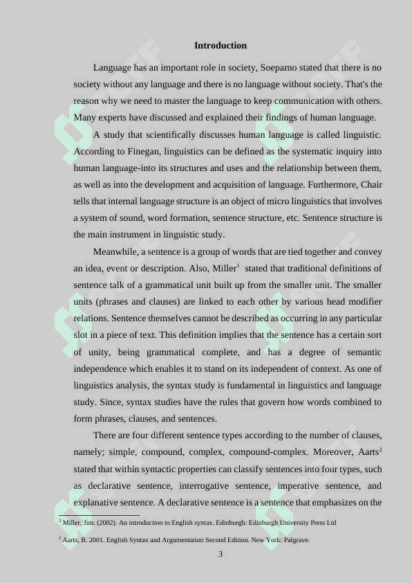 Syntactic Analysis of Sentence Types: Declarative, Interrogative, Imperative, and Exclamatory 3