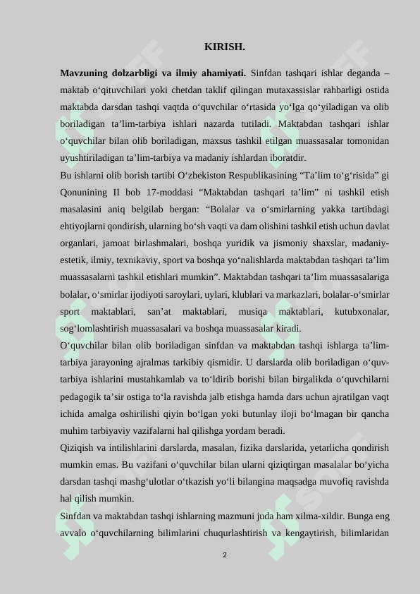 BOSHLANG‘ICH SINF MATEMATIKA DARSLARIDA SINFDAN TASHQARI ISHLARNI O'TKAZISH 2