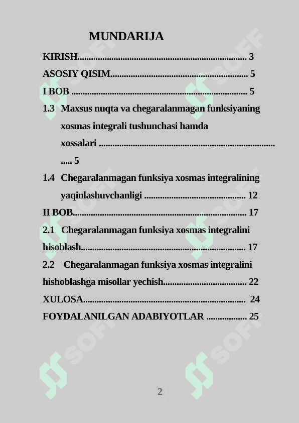 CHEGARALANMAGAN FUNKSIYANING XOSMAS INTEGRALLARI 2