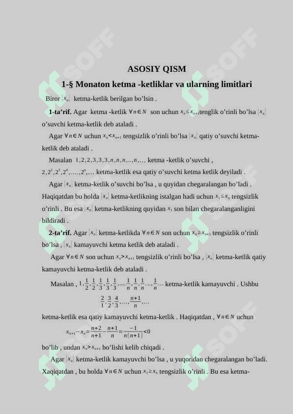Monoton ketma-ketliklar va ularning limitlari haqida asosiy tushunchalar 5