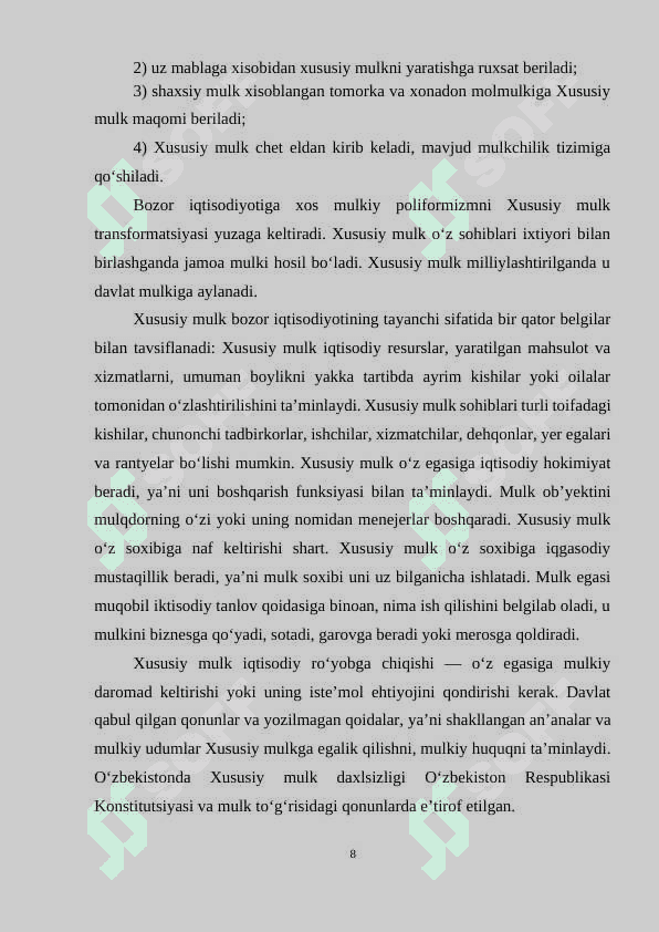 Xususiy mulk va huquqi subyektlari va xususiy mulkni himoya qilish 8