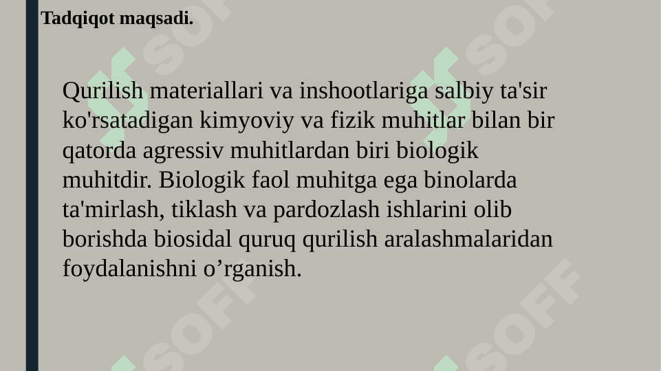 BIOSIDAL XUSUSIYATLARGA EGA QURUQ QURULISH ARALASHMALARIN  ISHLAB CHIQARISH 4