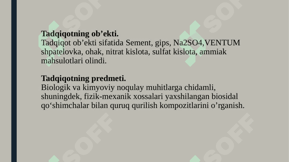 BIOSIDAL XUSUSIYATLARGA EGA QURUQ QURULISH ARALASHMALARIN  ISHLAB CHIQARISH 6