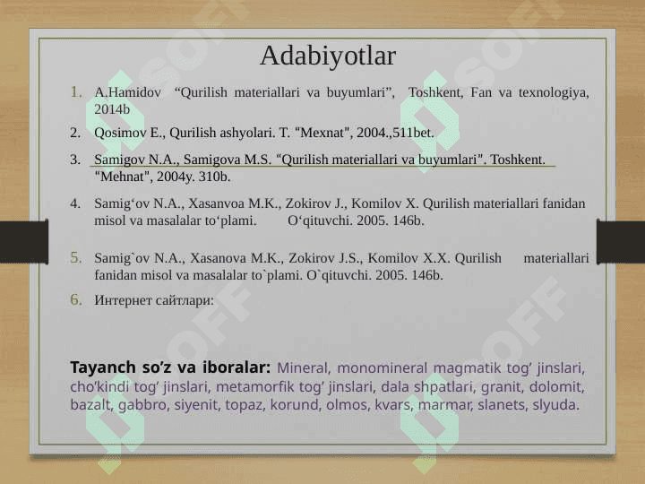 Tabiiy tosh materiallar. Sun’iy kuydirilgan materiallar va buyumlar-sapol buyumlar haqida umumiy tushuncha 2