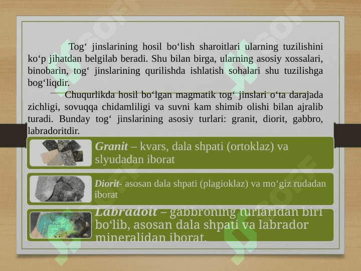 Tabiiy tosh materiallar. Sun’iy kuydirilgan materiallar va buyumlar-sapol buyumlar haqida umumiy tushuncha 6