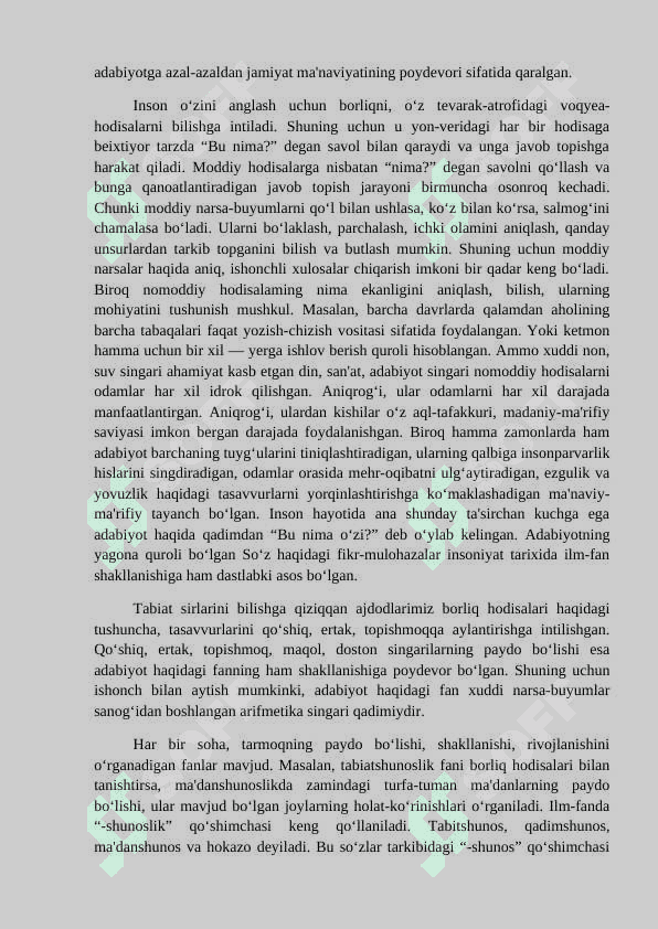 ADABIYOTSHUNOSLIK - BADIIY ADABIYOT TO‘G‘RISIDAGI FAN 2