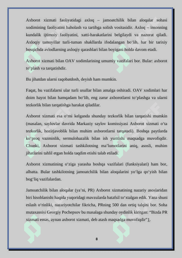 Axborot xizmati tomonidan axborot tarqatish usullari 8