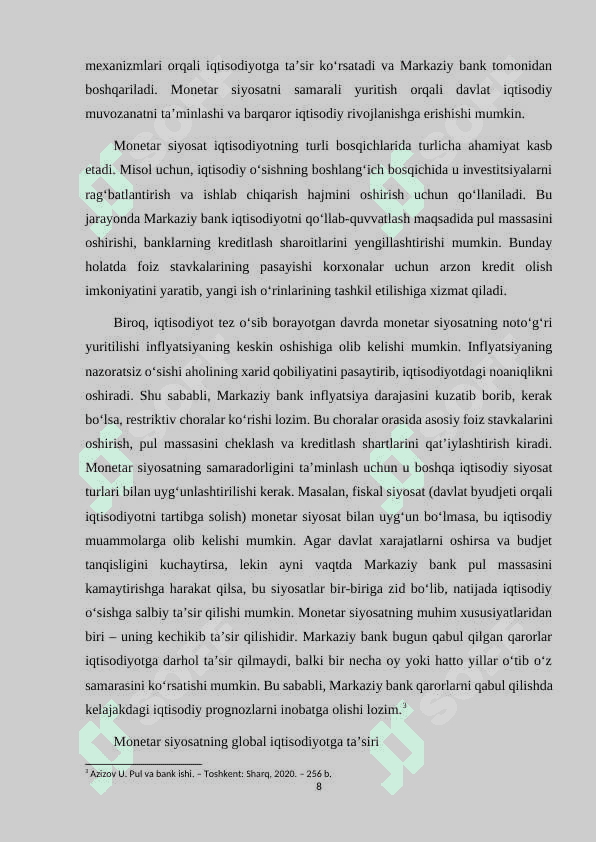 Monetar siyosatning indikatorlari. kurs ishi 8