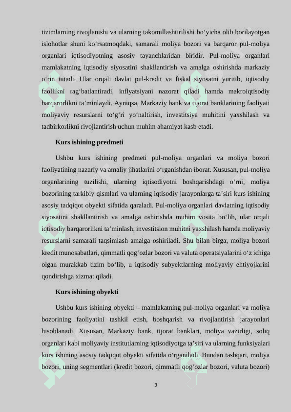 Pul-moliya organlari va moliya bozori. tarix kurs ishi 3