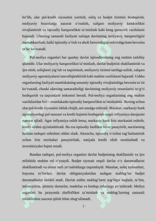 Pul-moliya organlari va moliya bozori. tarix kurs ishi 7