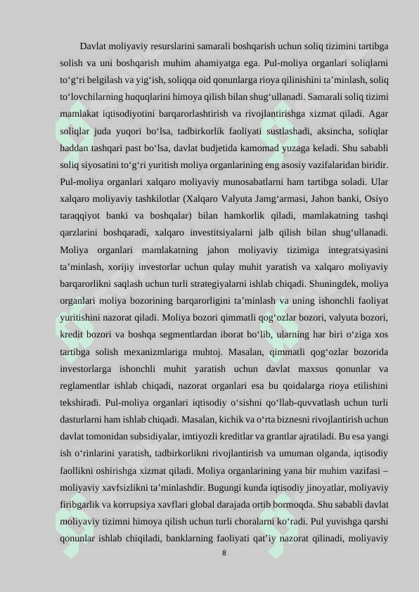 Pul-moliya organlari va moliya bozori. tarix kurs ishi 8