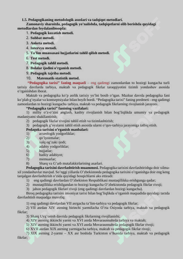 PEDAGOGIKA FANINING PREDMETI, TADQIQOT METODLARI. PEDAGOGIK TA’LIMOTLAR TARIXI. O’ZBEKISTON RESPUBLIKASI TA’LIM TIZIMIDA MODERNIZASIYA JARAYONLARI 8