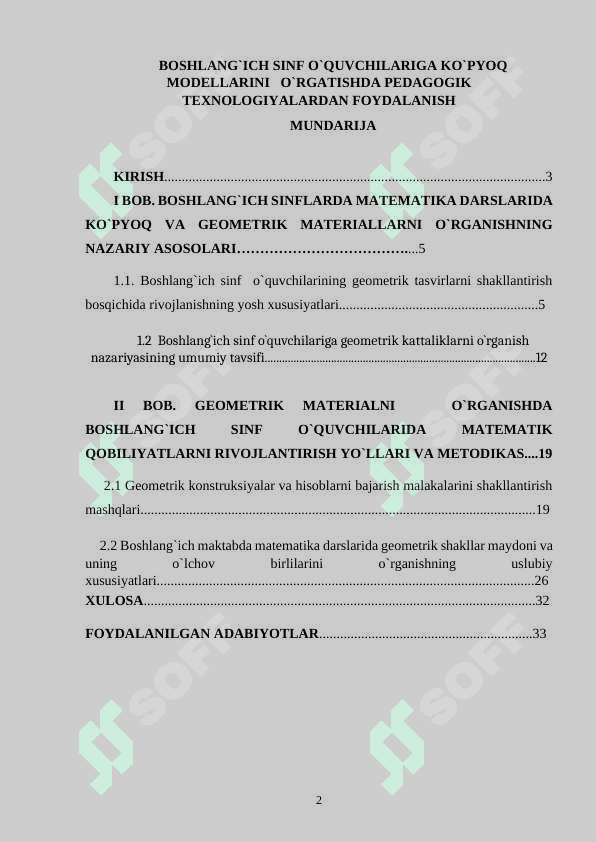 BOSHLANG`ICH SINF O`QUVCHILARIGA KO`PYOQ MODELLARINI   O`RGATISHDA PEDAGOGIK TEXNOLOGIYALARDAN FOYDALANISH 2