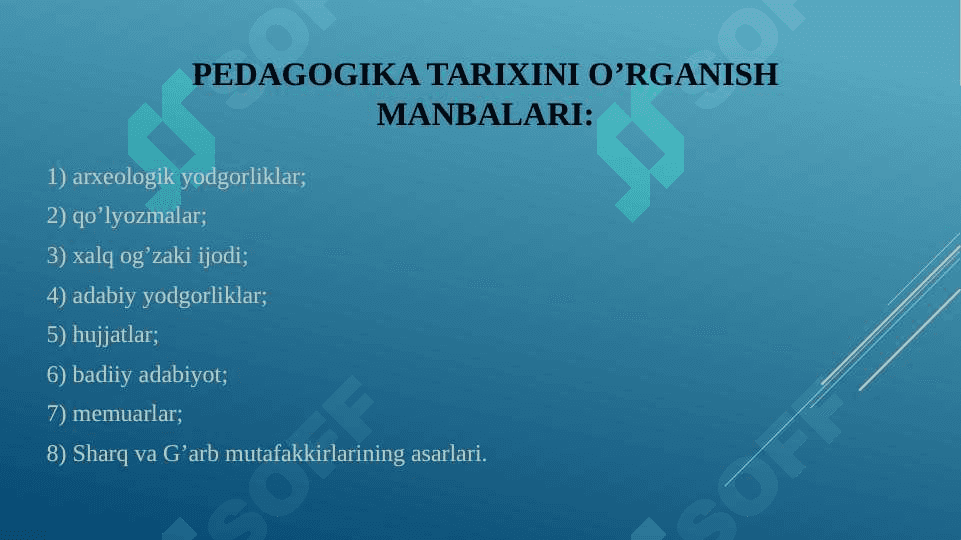 Pedagogika tarixi. Pedagogika nazariyasi. Pedagogika nazariyasi haqida ma’lumotlar to‘plash. Pedagogik fikr tarixi va maktab amaliyotida o‘qituvchi maxorati masalalari. Pedagogik qobiliyatni shakllantirish yo‘llari. Kommunikativ malaka va pedagogik ta’sir ko‘rsatish. 4