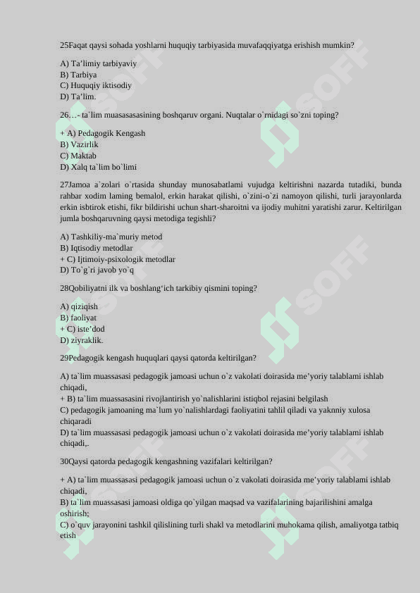 Umumiy pedagogika fanidan test savollari albatta javoblari bilan 5