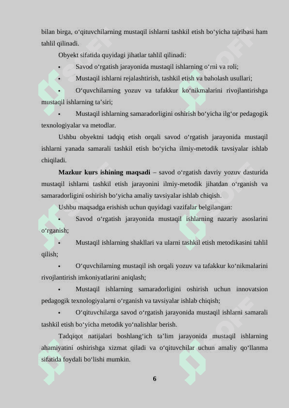 Savod o‘rgatish davriy yozuv dasturida mustaqil ishlarni tashkil etish 6