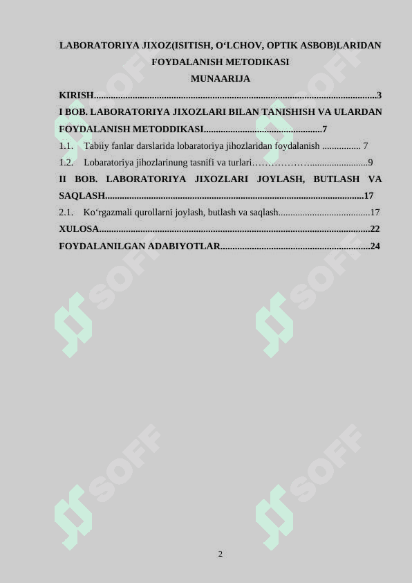 LABORATORIYA JIXOZ(ISITISH, O‘LCHOV, OPTIK ASBOB)LARIDAN FOYDALANISH METODIKASI 2