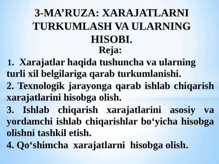Xarajatlarni turkumlash