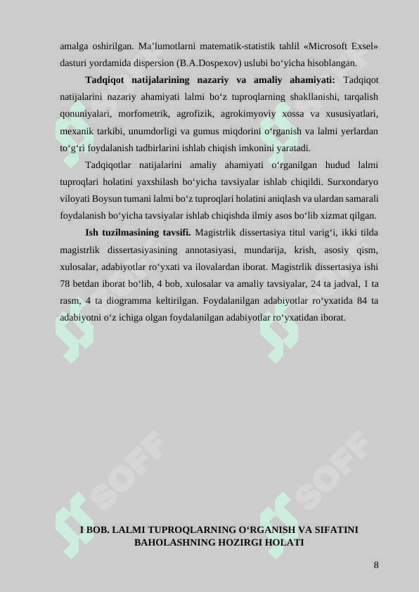 LALMI TUPROQLAR SIFAT BAHOSINI TADQIQ QILISH  (BOYSUN TUMANI BO‘Z TUPROQLARI MISOLIDA) 8