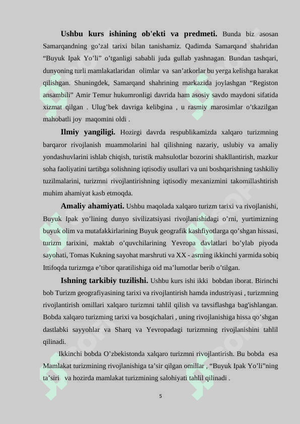Xalqaro turizmning rivojlanish tarixi va bosqichlari 5