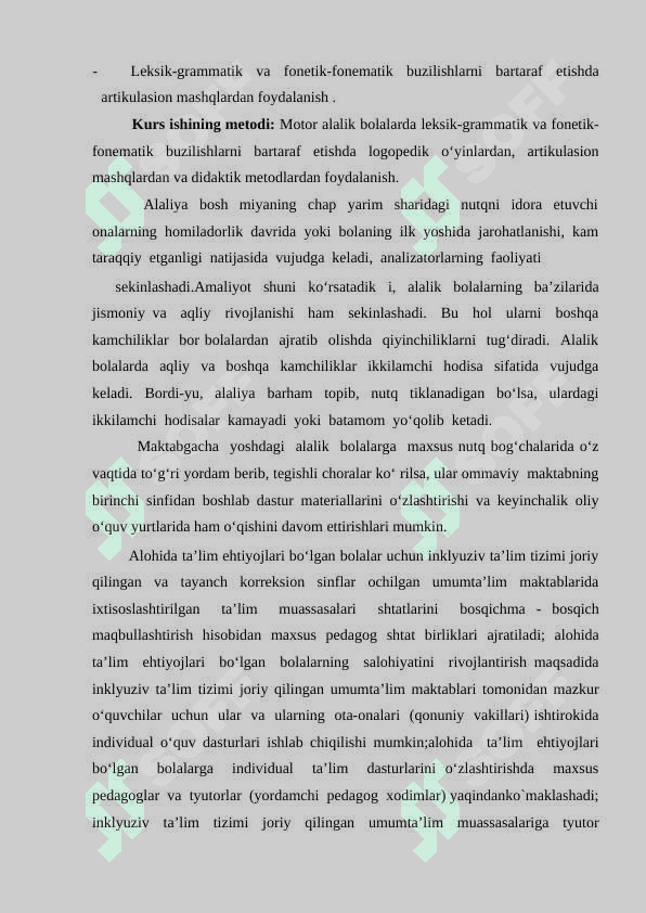 MOTOR ALALIYANING NUTQIY,NUTQIY BO’LMAGAN BUZILISH BELGILARI VA UNI BARTARAF ETISH TEXNALOGIYASI 3