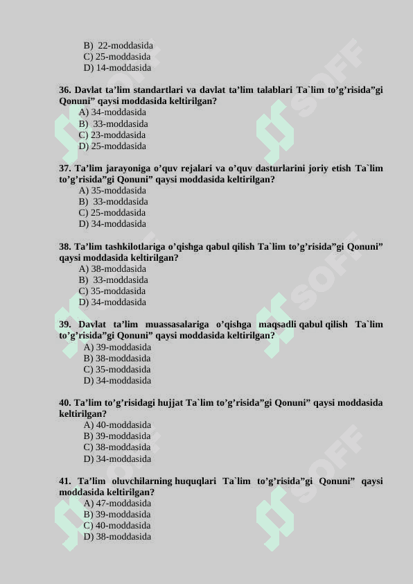 “Ta’lim yo’nalishiga kirish (kredit-modul tizimi)” fanidan TEST SAVOLLARI TO’PLAMI 6