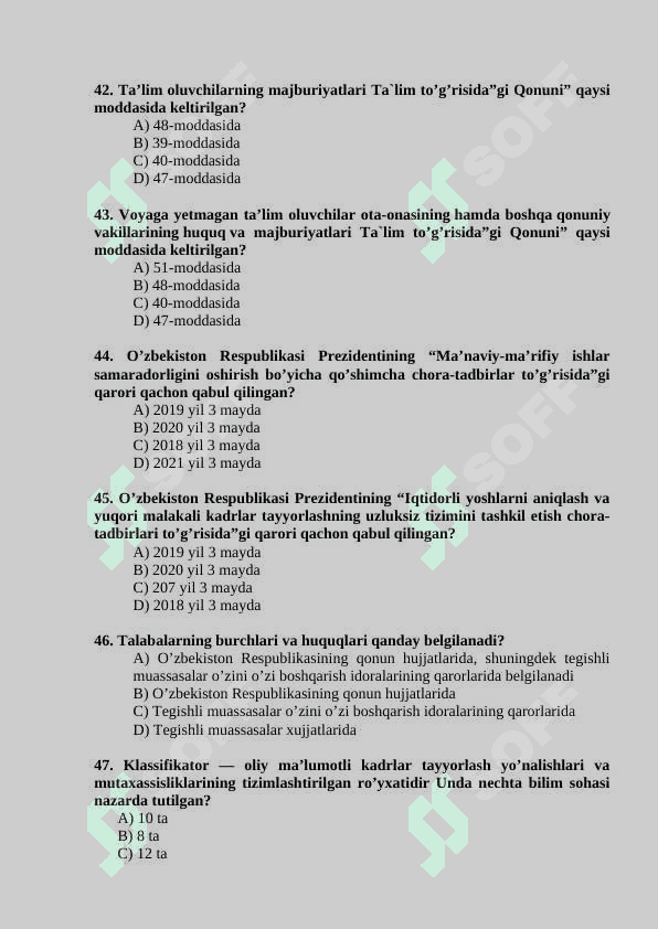 “Ta’lim yo’nalishiga kirish (kredit-modul tizimi)” fanidan TEST SAVOLLARI TO’PLAMI 7