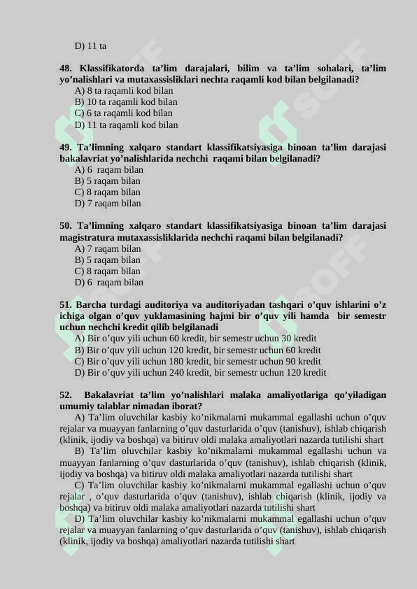 “Ta’lim yo’nalishiga kirish (kredit-modul tizimi)” fanidan TEST SAVOLLARI TO’PLAMI 8
