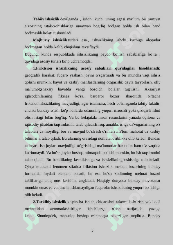 Ishsizlik tushunchasining iqtisodiy mazmuni 7