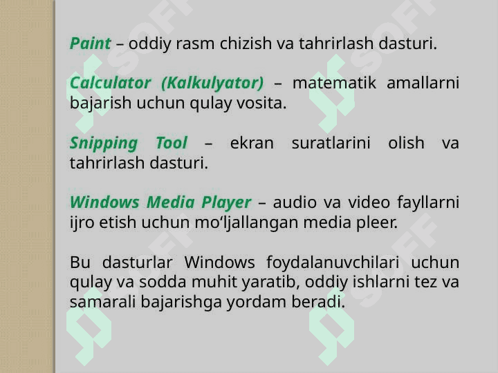 Windowsning standart                     dasturlari 4