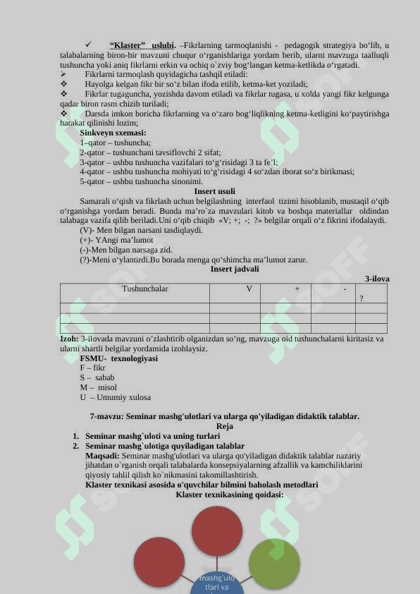 Pedagogik fanlarni o'qitish metodikasi fanidan amaliy ishlanma 8