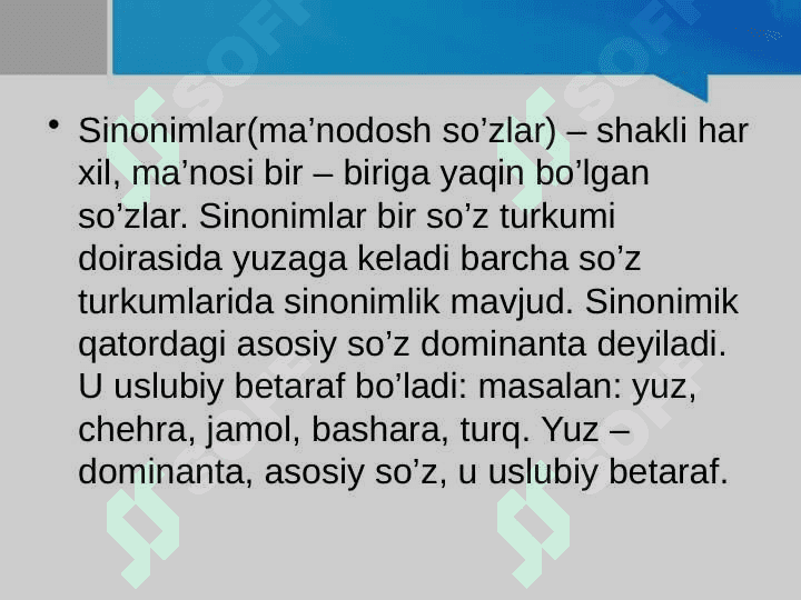 Maʼnodosh soʻzlar- sinonimlar 4