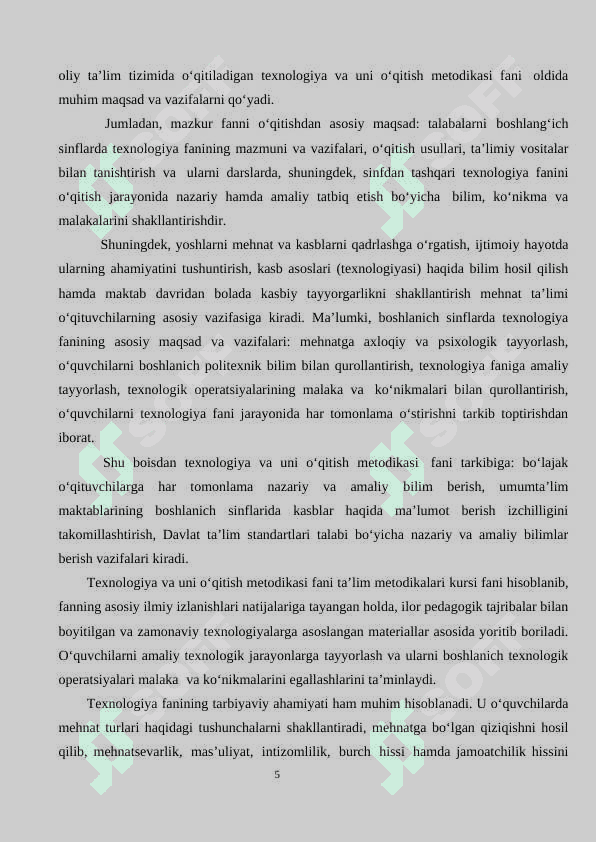 TEXNOLOGIYA VA UNI O‘QITISH METODIKASINING UMUMIY MASALALARI 5