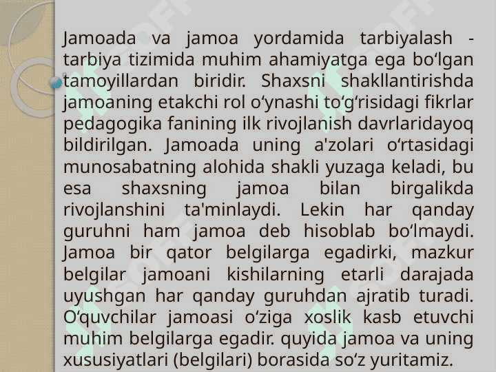 :      JAMOANI SHAKLLANTIRISHNING                                ISTIQBOL REJALARI 8