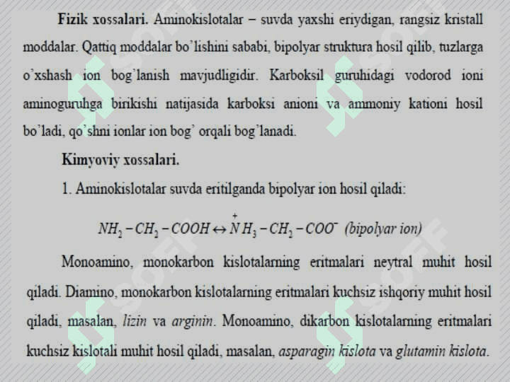 AMINOKISLOTALAR. OQSILLAR. 7