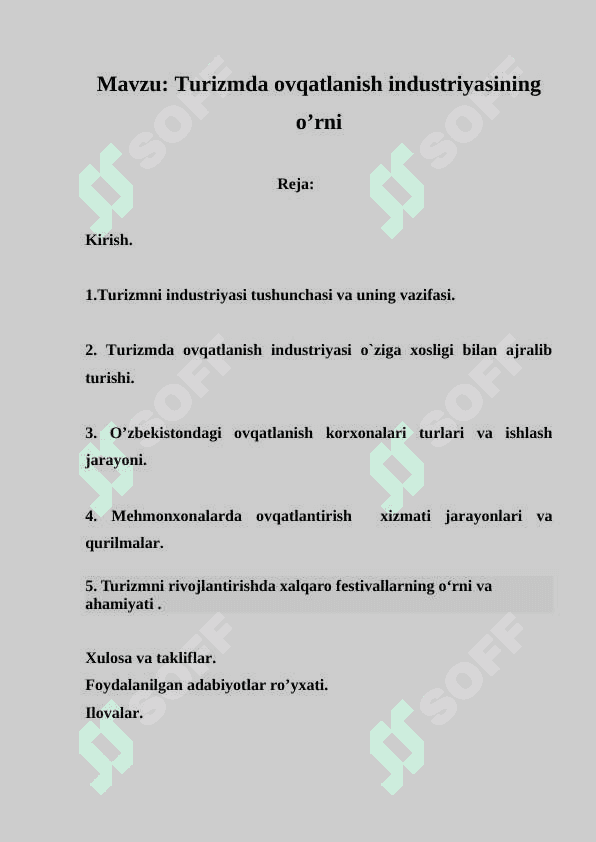 Turizmda ovqatlanish industriyasining o’rni 2