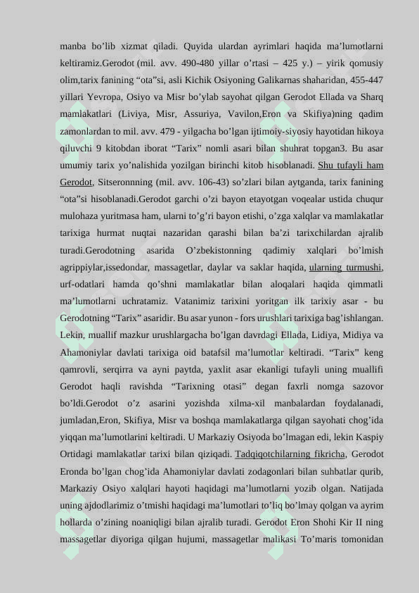 Geradotning “Tarix” asaridagi tarixiy geografik ma’lumotlarning ahamiyati 7