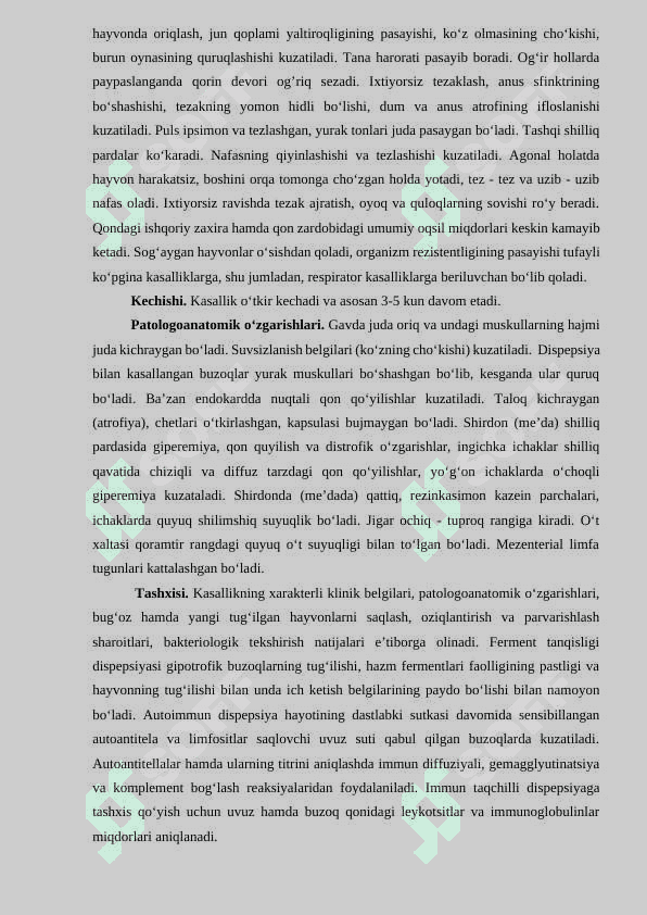 Dispepsiya va gastroenterit bilan kasallangan yosh hayvonni qabul qilish va davolash tartibini belgilash 2