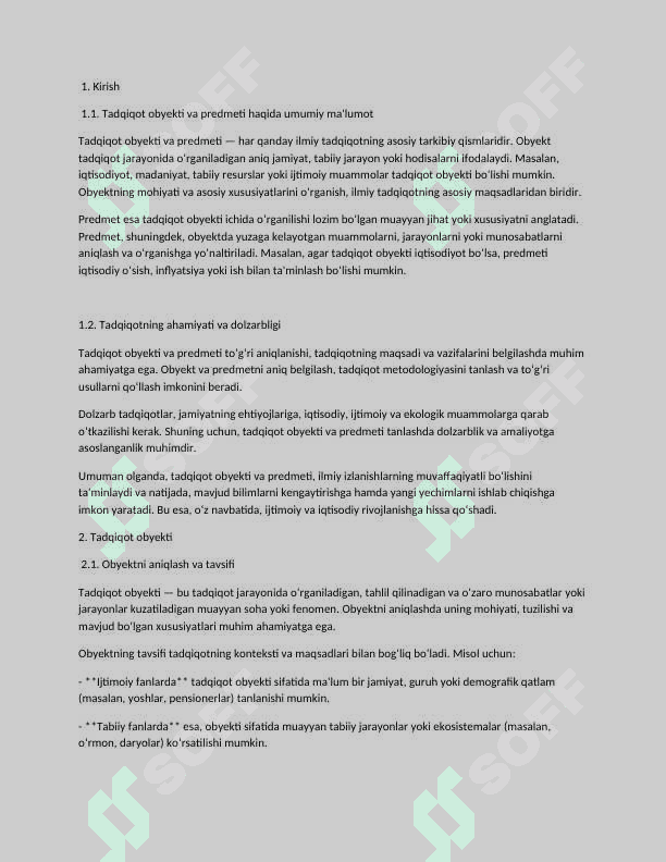 Tadqiqot obyekti va predmeti. Tadqiqot ishlarini rejalashtirish 2
