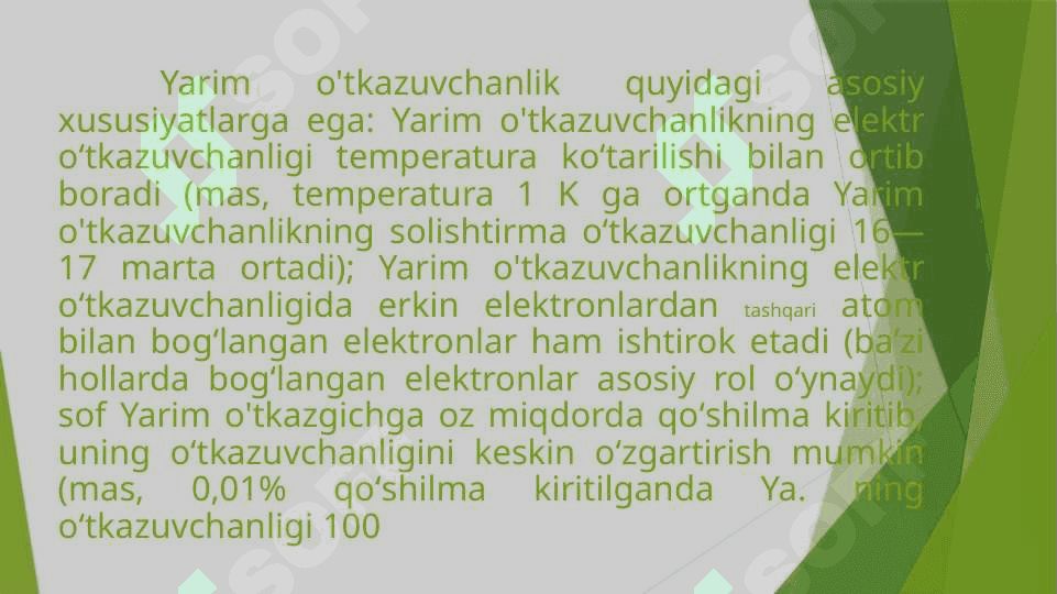 Yarim o’tkazgichlarning elektr o’tkazuvchanligi va Fermi sathi 3