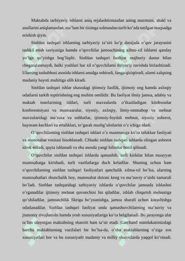 Sinfdan tashqari tarbiyaviy ishlarning mazmuni, shakli va metodlari 7
