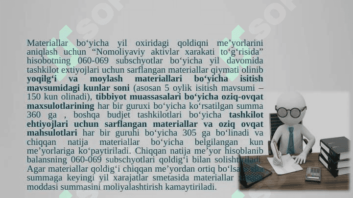 Byudjet  tashkilotlarida tovar moddiy zahiralar hisobi 7