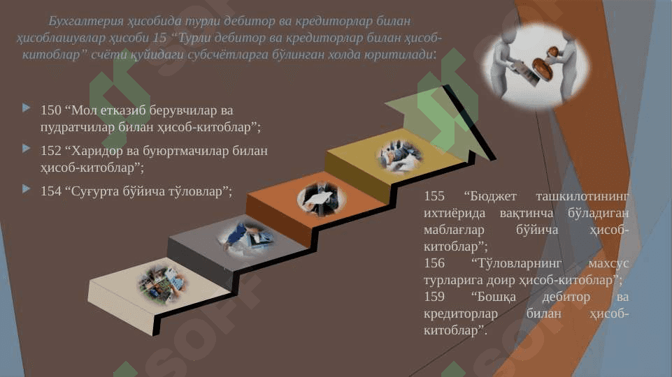 Бюджет ташкилотларида дебитор ва кредиторлар билан ҳисоблашувлар ҳисоби 7