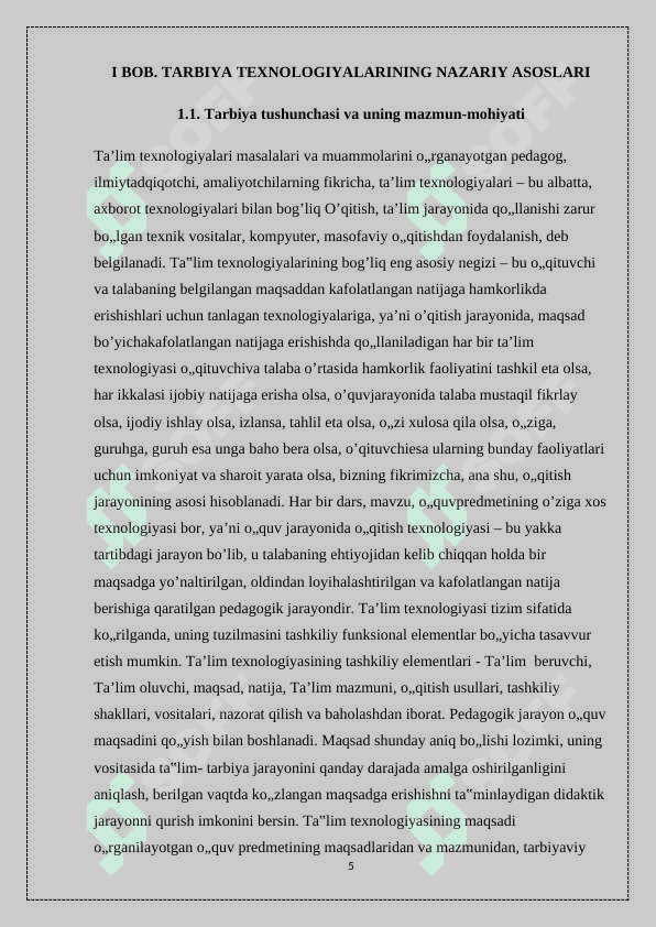 O’qtuvching tarbiya texnalogiyalari asosida faoliyat olib borishi 5