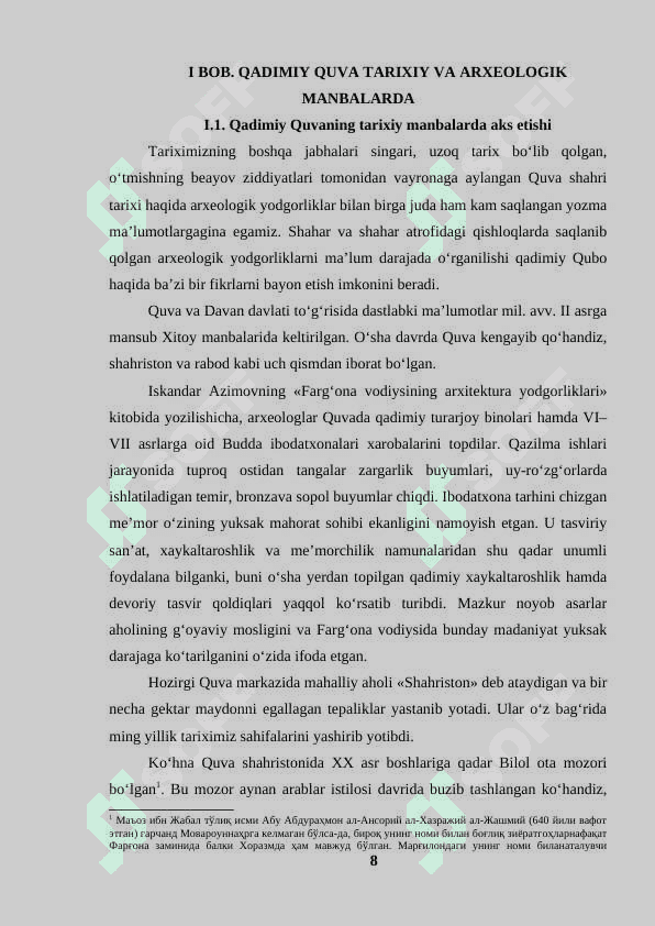 Quva shahristoni arxeologik tadqiqotlari, topilmalar va davriy tahlil 8
