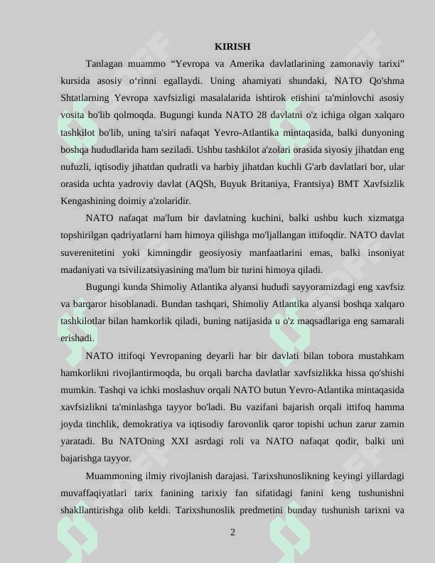 SHIMOLIY ATLANTIKA (NATO) BLOKINING VUJUDGA KELISH SABABLARI VA OQIBATLARI 2