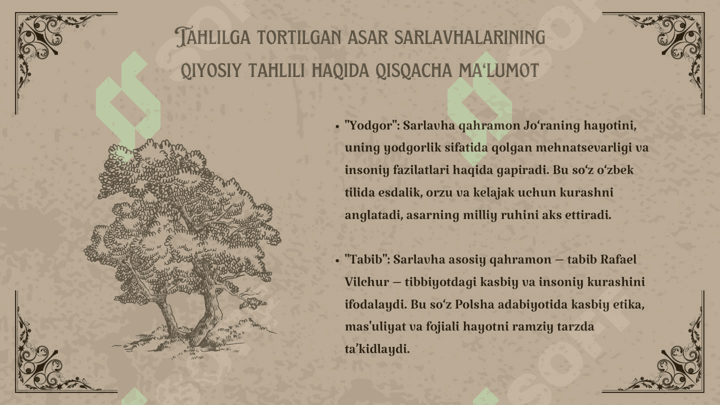 G'AFUR G'ULOMNI YODGOR ASARI VA TADEUSH DOLENGA MOSTOVICHNING TABIB ASARINING QIYOSIY TAHLILI 3